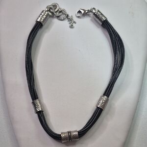 Tocara Faux Leather Multi-Strand Necklace with Silver Accents (J37)